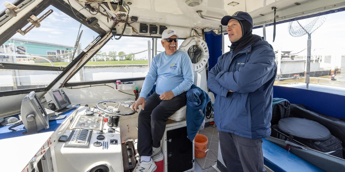 Two men on a fishing boat