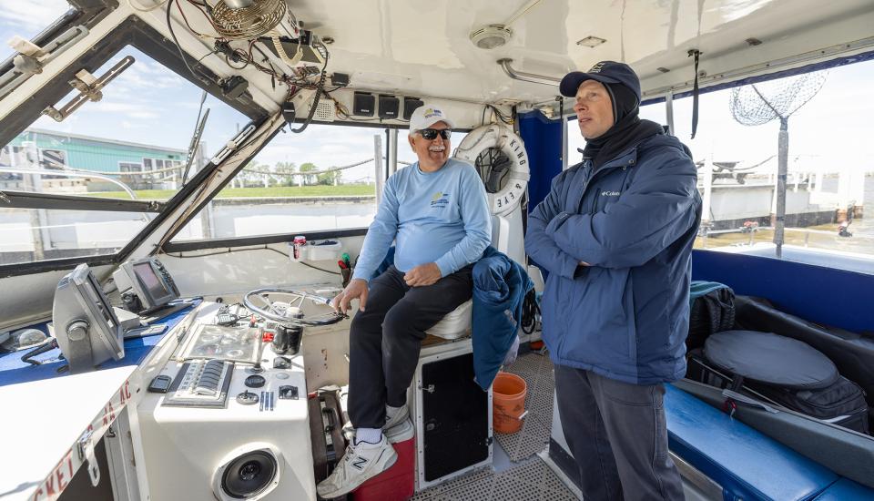 Two men on a fishing boat